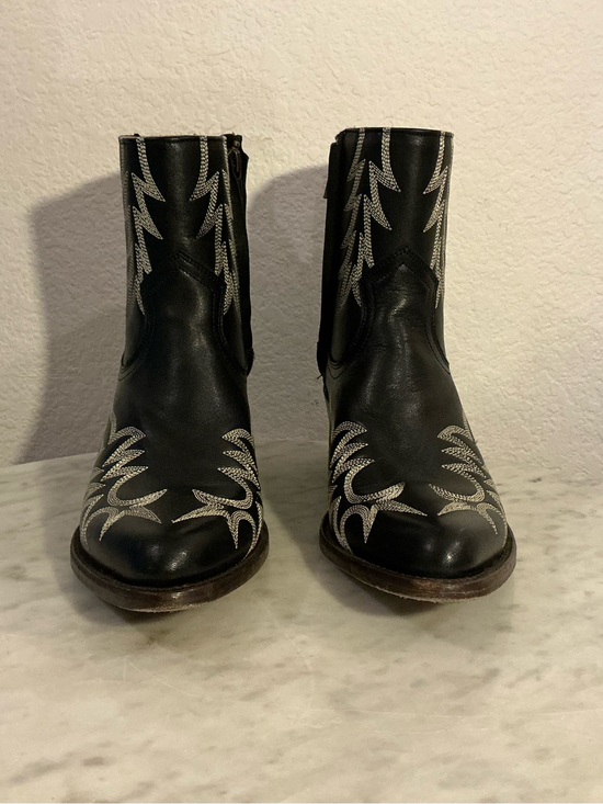 Stetson Shoes - Stetson Black Ankle Western Boots with White Stitching Wm Sz 8.5